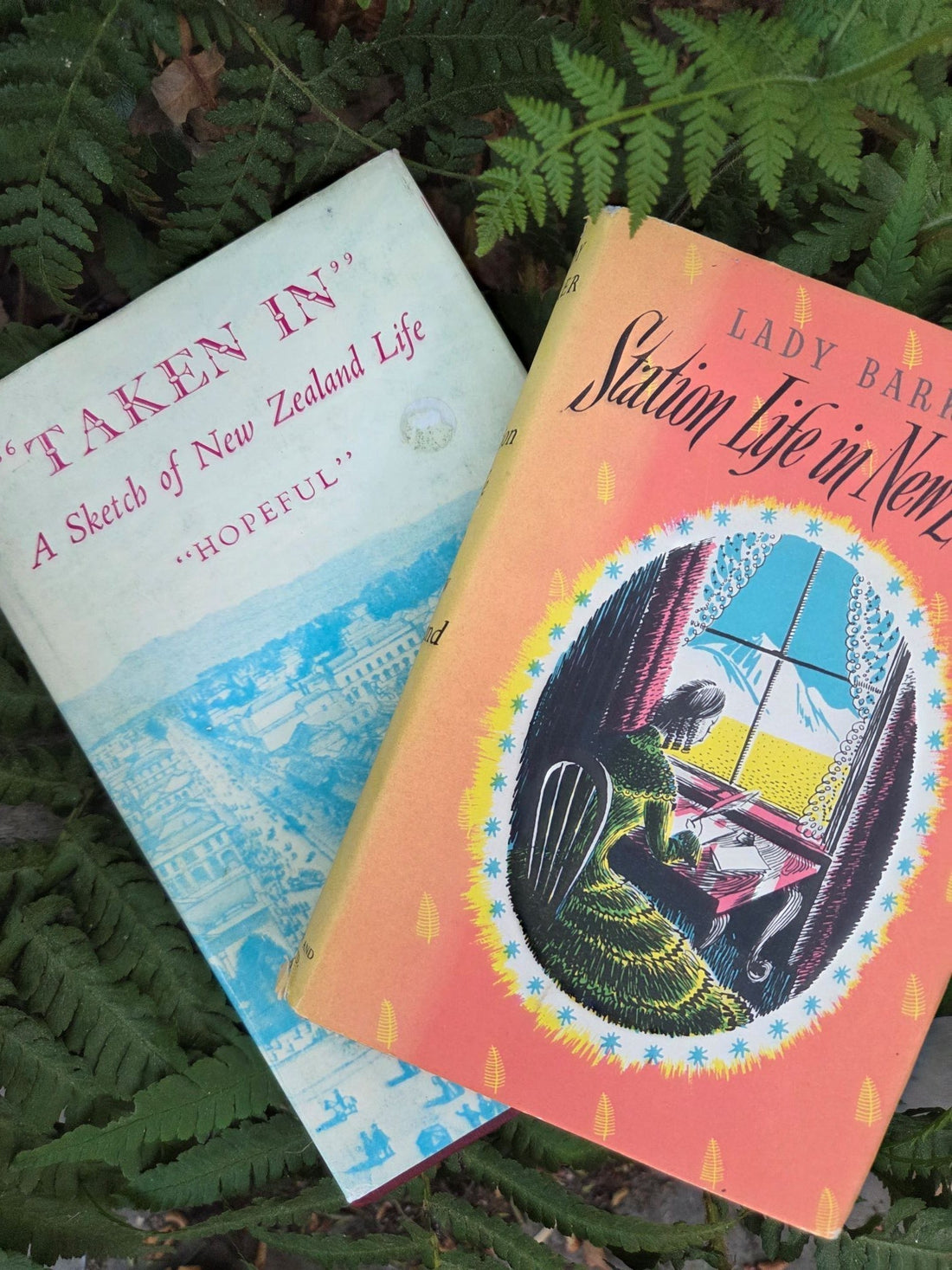Taken In by Hopeful and Station Life in New Zealand by Lady Barker, photographed among ferns.